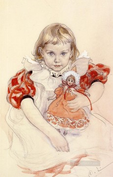  Carl Pintura - Una joven con una muñeca Carl Larsson